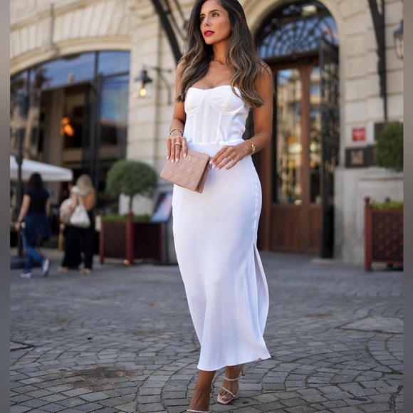 Zara dress midi satin wedding corset rhinestone party shower bridal cocktail - Picture 7 of 16